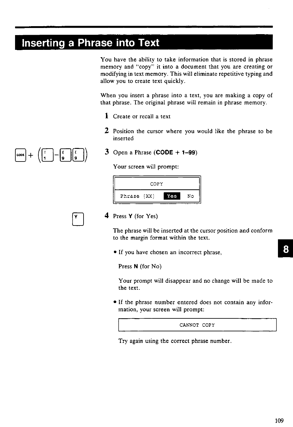 Inserting a phrase into text | Panasonic KX-E4500 User Manual | Page 119 / 252