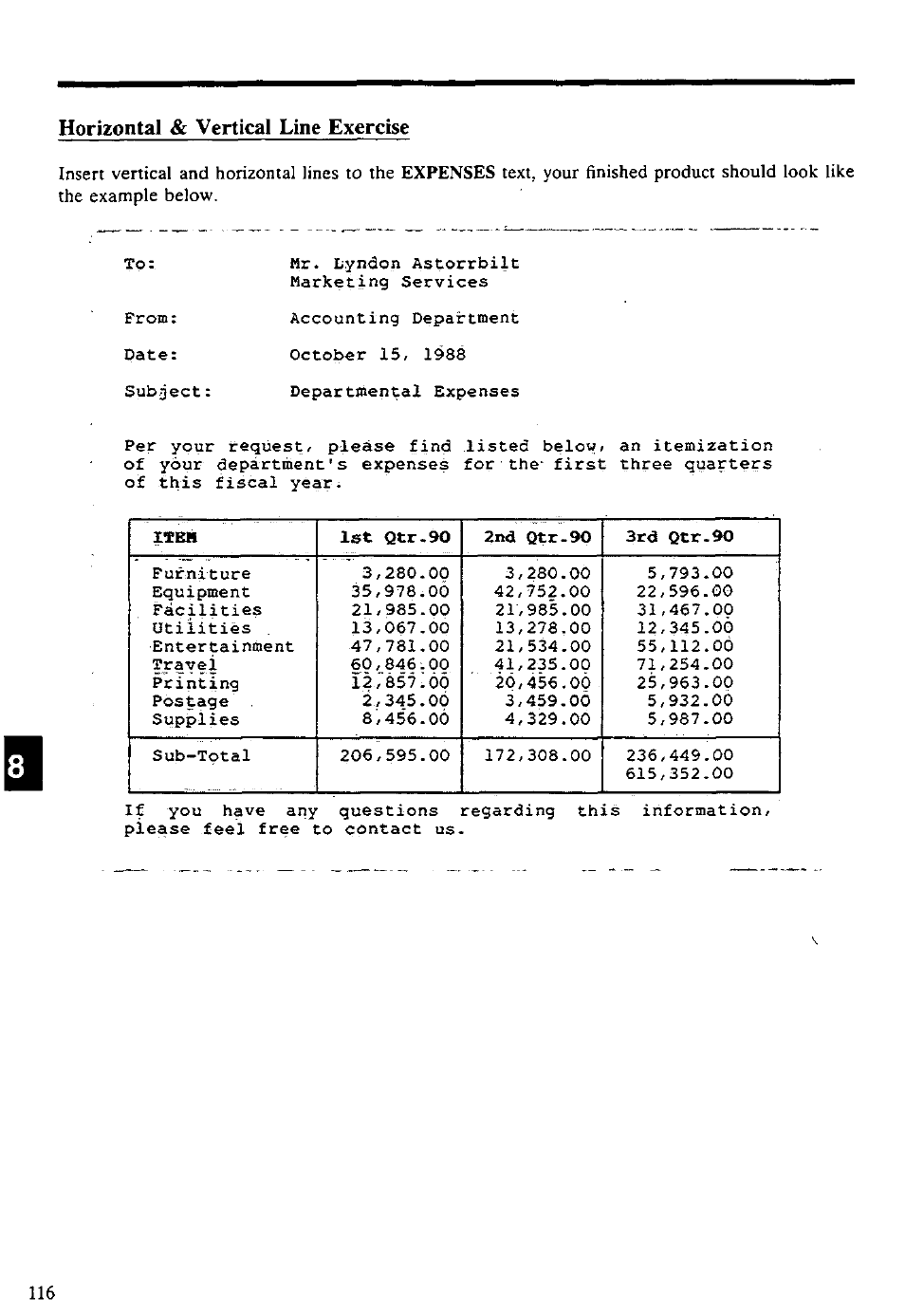 Horizontal & vertical line exercise, Item | Panasonic KX-E4500 User Manual | Page 126 / 252