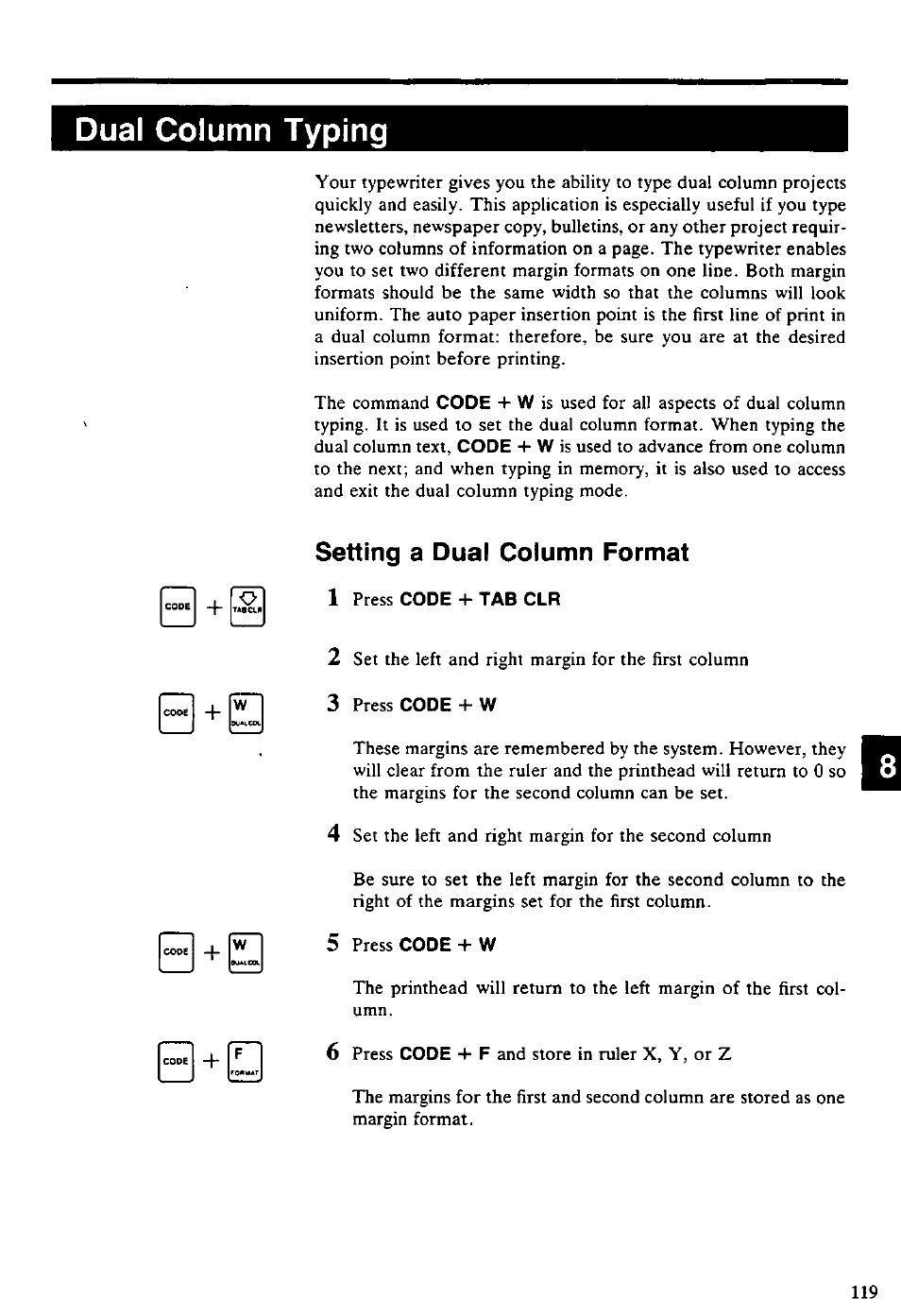 Dual column typing, Setting a dual column format | Panasonic KX-E4500 User Manual | Page 129 / 252