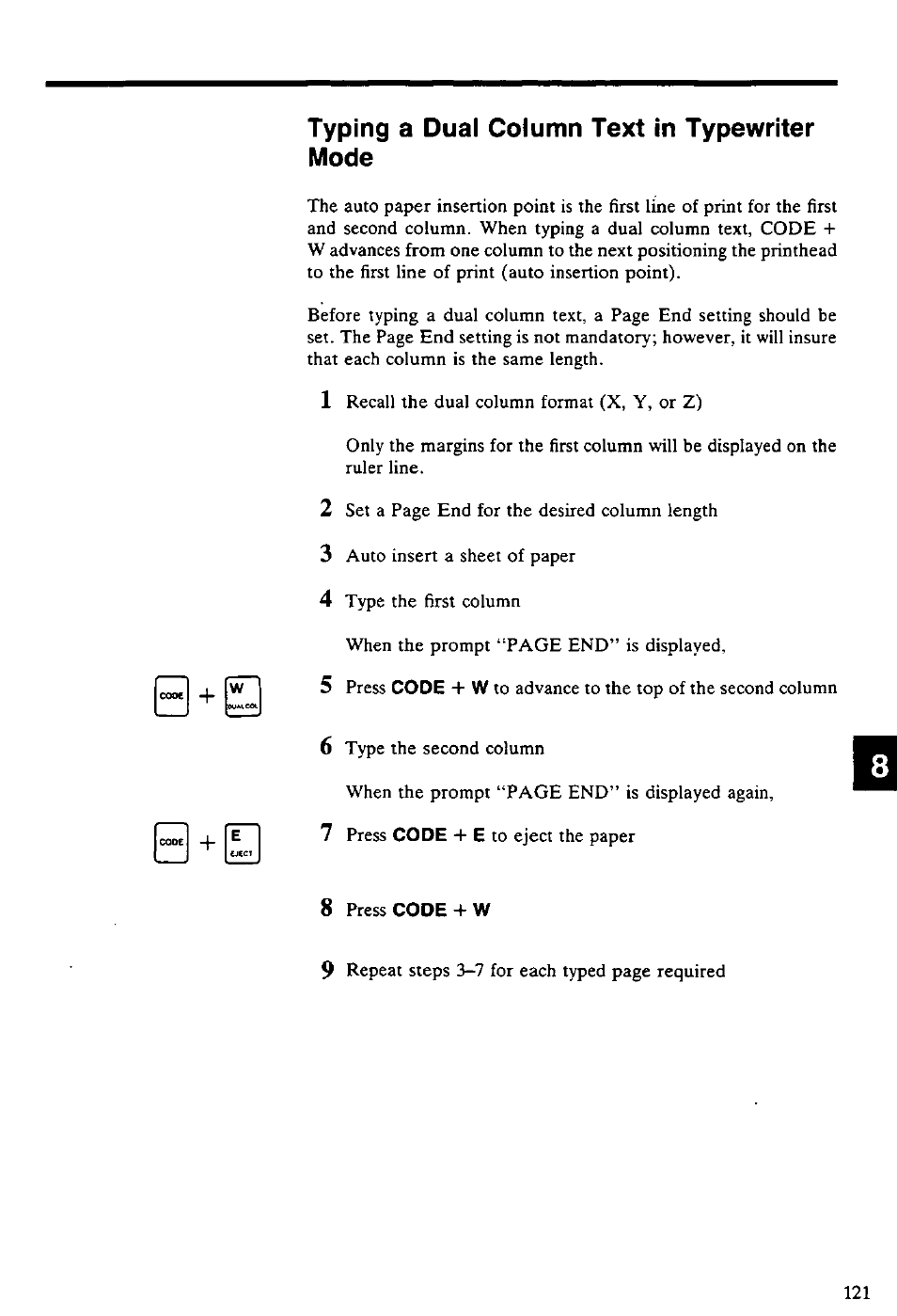 Typing a dual column text in typewriter mode | Panasonic KX-E4500 User Manual | Page 131 / 252
