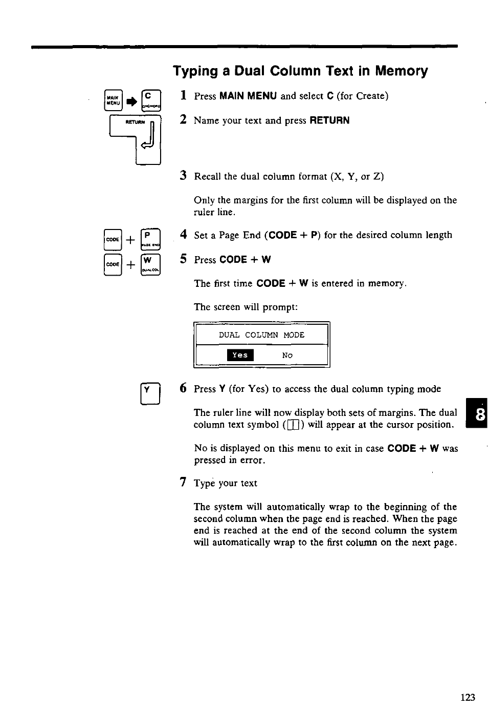 Typing a dual column text in memory | Panasonic KX-E4500 User Manual | Page 133 / 252