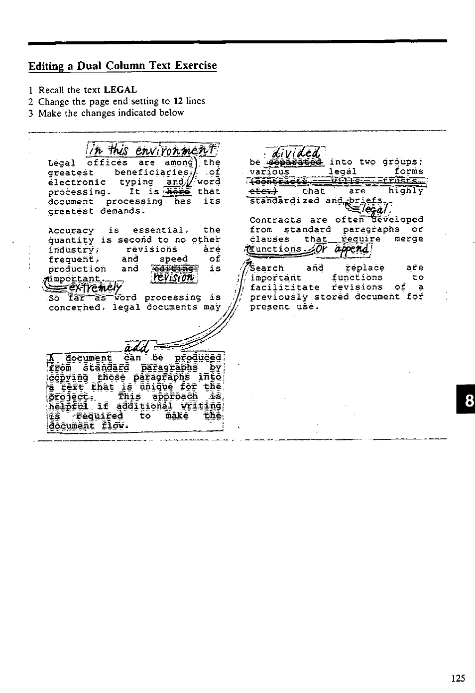 Editing a dual column text exercise, Tji и fct-ы, Pîrâdüçed | Fîrpœ, Hê§|#ul. xi àdditiônâl, Inunctions | Panasonic KX-E4500 User Manual | Page 135 / 252