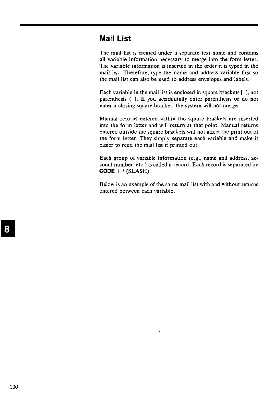 Mail list | Panasonic KX-E4500 User Manual | Page 140 / 252