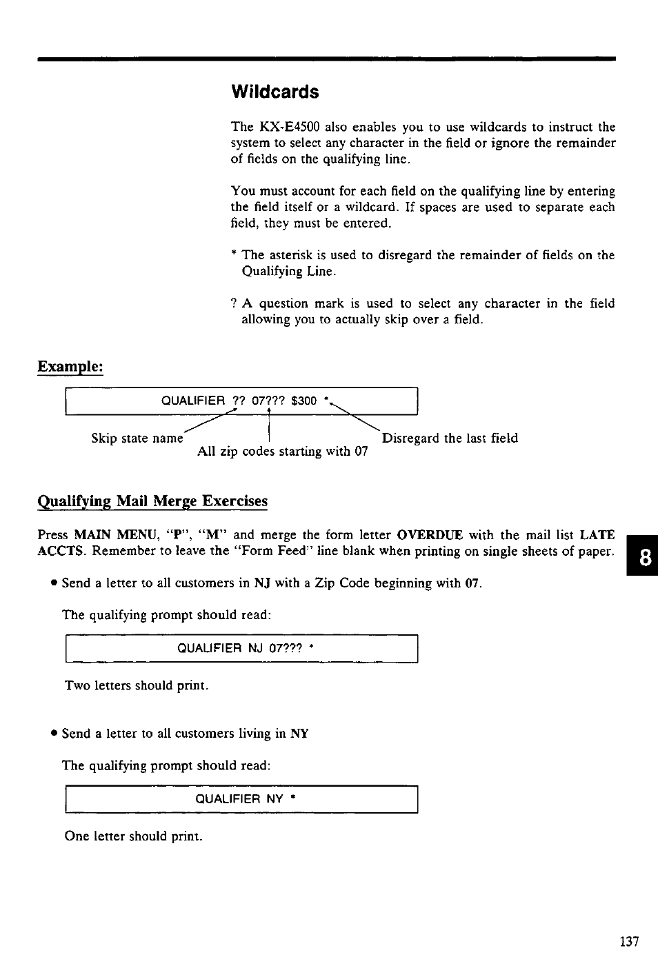 Wildcards | Panasonic KX-E4500 User Manual | Page 147 / 252