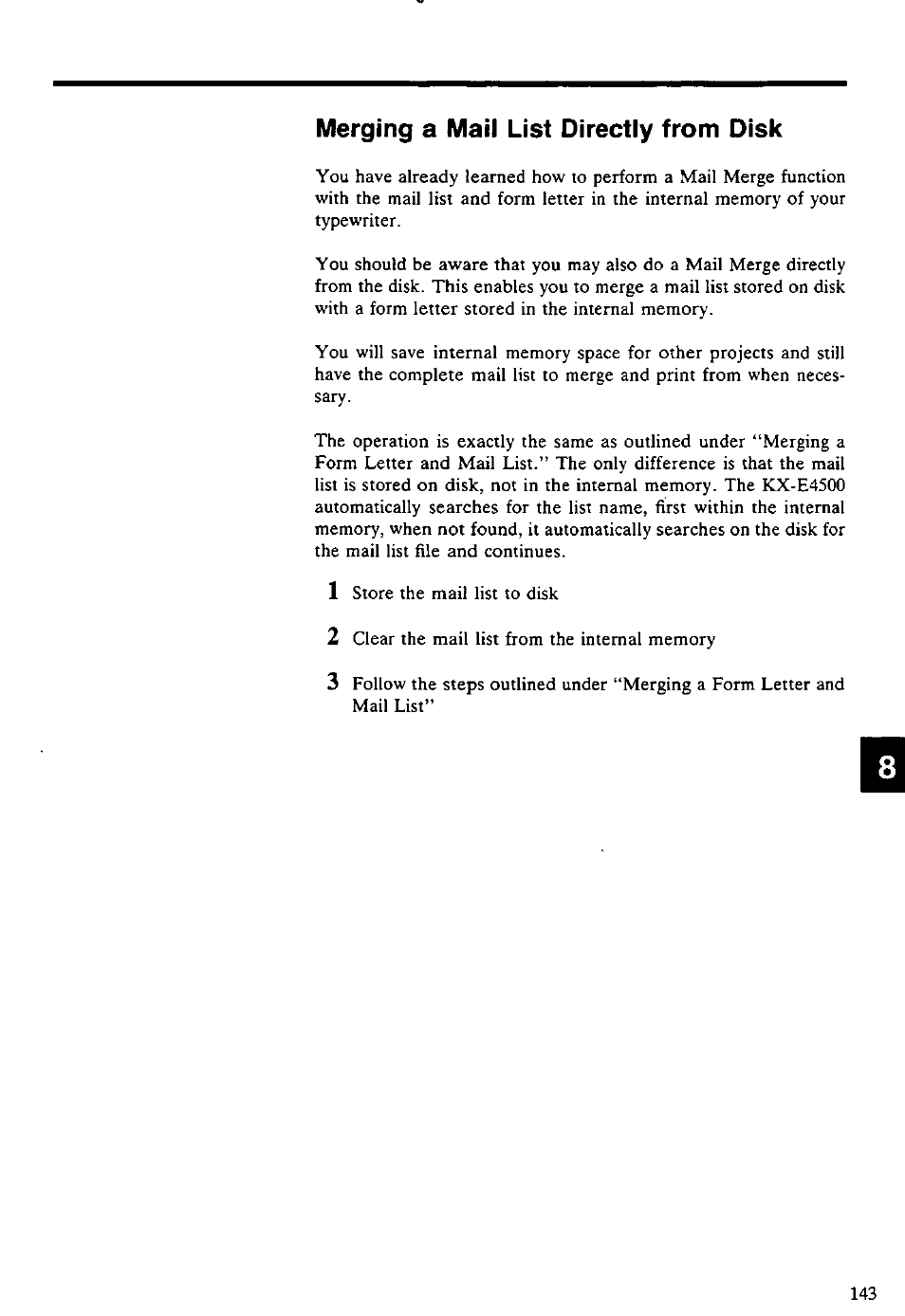 Merging a mail list directly from disk | Panasonic KX-E4500 User Manual | Page 153 / 252