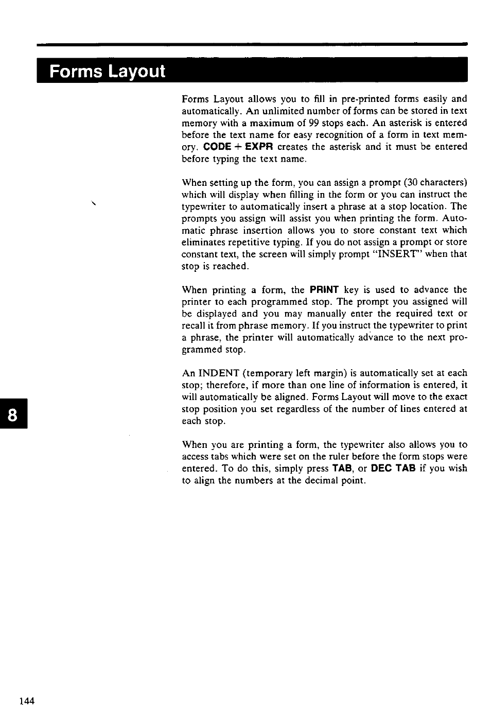 Forms layout | Panasonic KX-E4500 User Manual | Page 154 / 252