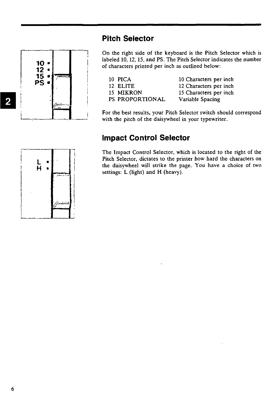 Pitch selector, Impact control selector | Panasonic KX-E4500 User Manual | Page 16 / 252