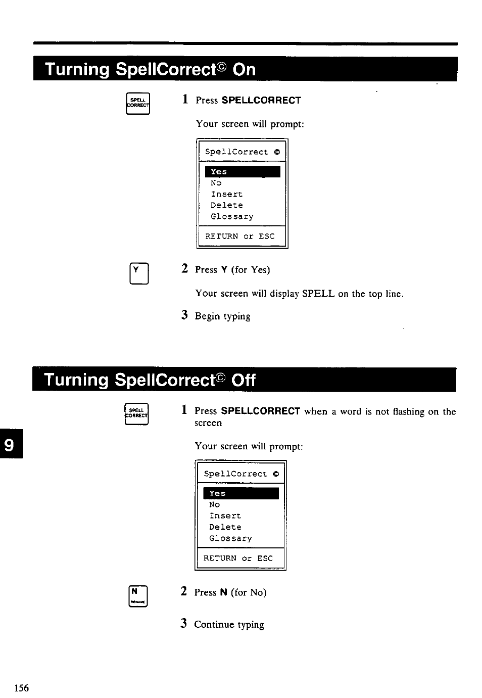 Turning spellcorrect© on, Turning spellcorrect© off | Panasonic KX-E4500 User Manual | Page 166 / 252