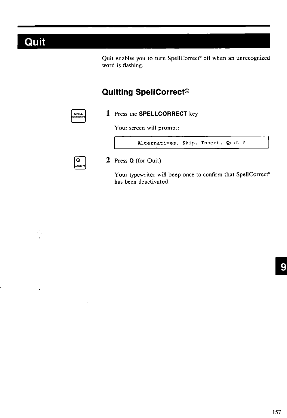 Quitting speiicorrect, 1 press the spellcorrect key, Quitting spellcorrect | Quitting speiicorrect^ 1 | Panasonic KX-E4500 User Manual | Page 167 / 252