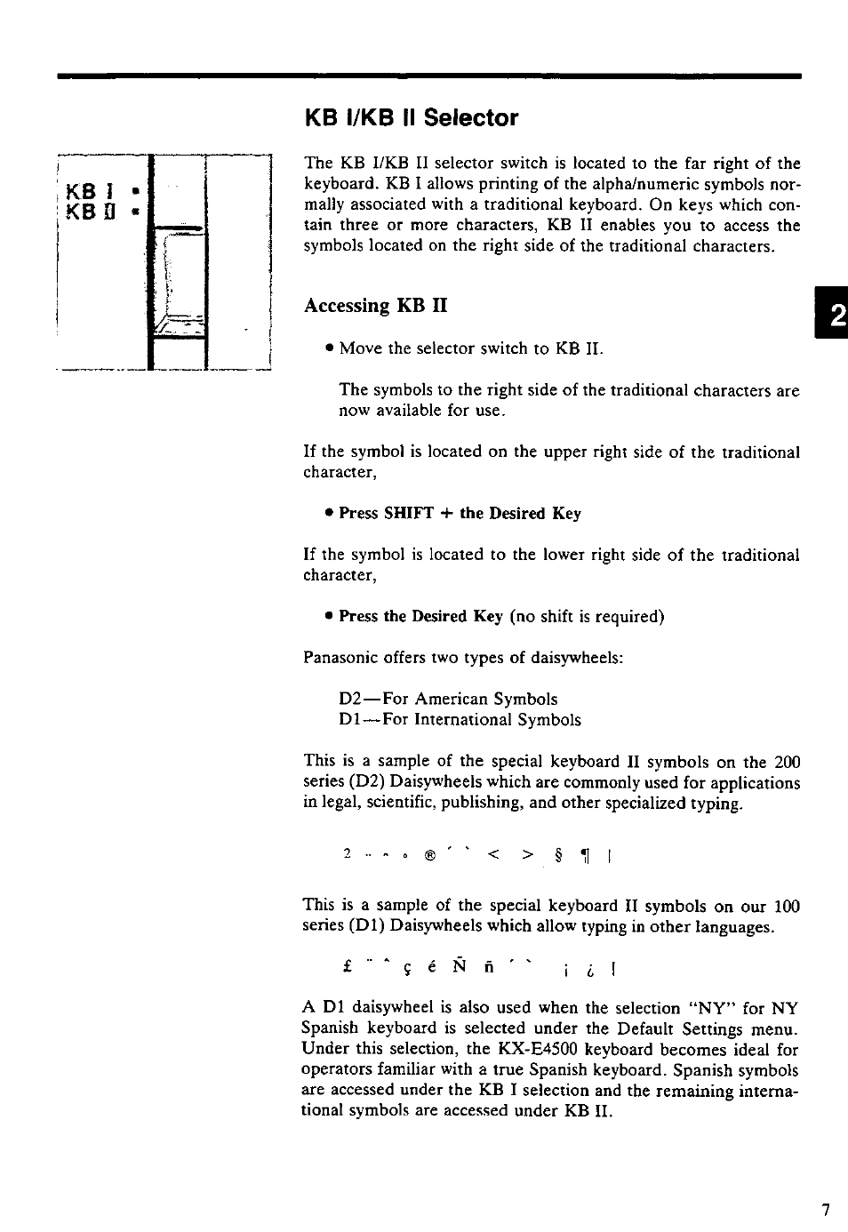 Kb l/kb ii selector, Kb i/kb ii selector | Panasonic KX-E4500 User Manual | Page 17 / 252