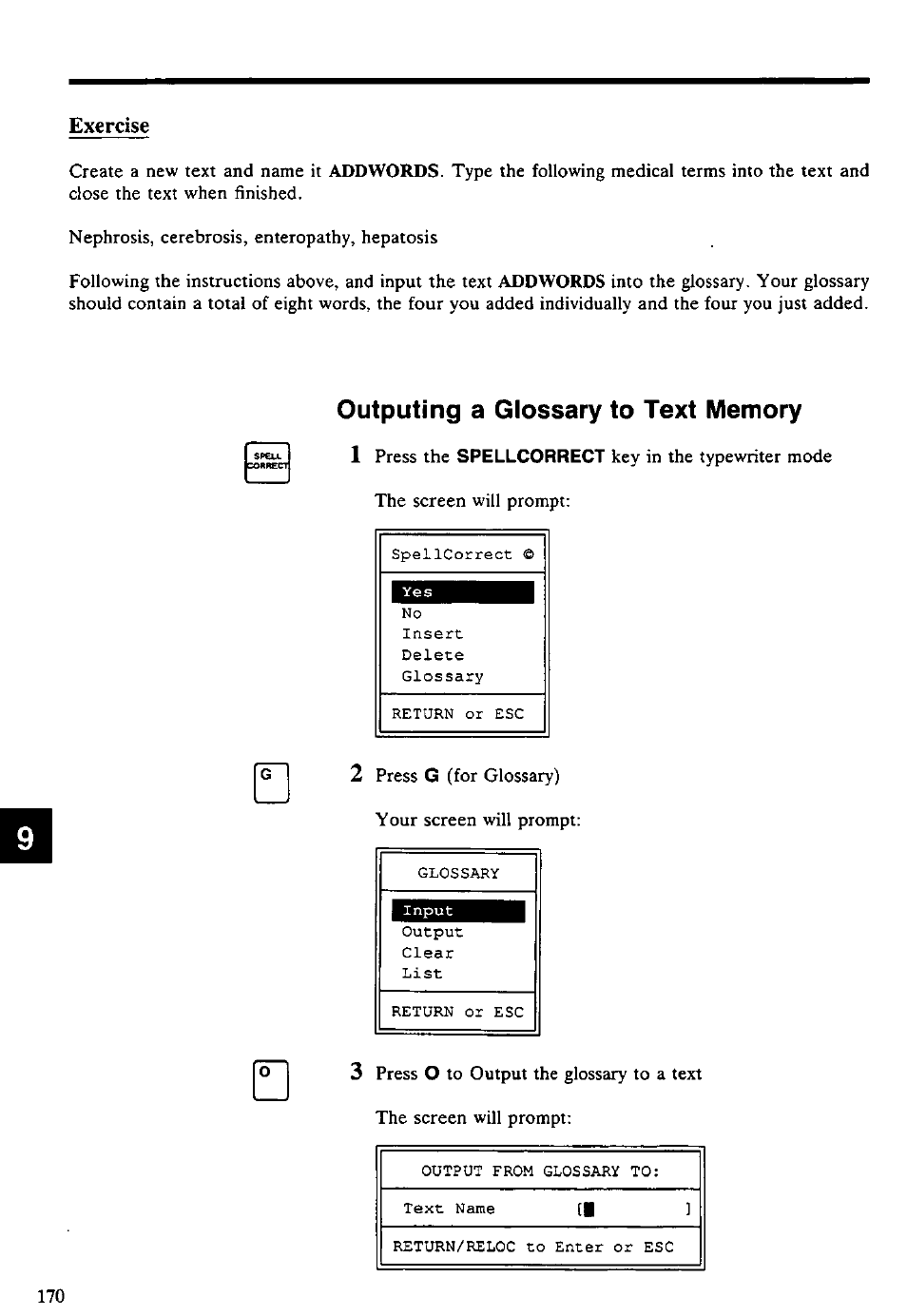 Outputing a glossary to text memory | Panasonic KX-E4500 User Manual | Page 180 / 252