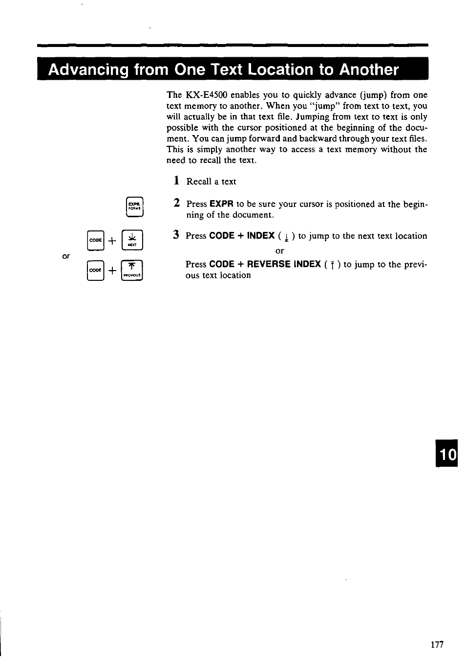 Advancing from one text location to another | Panasonic KX-E4500 User Manual | Page 187 / 252