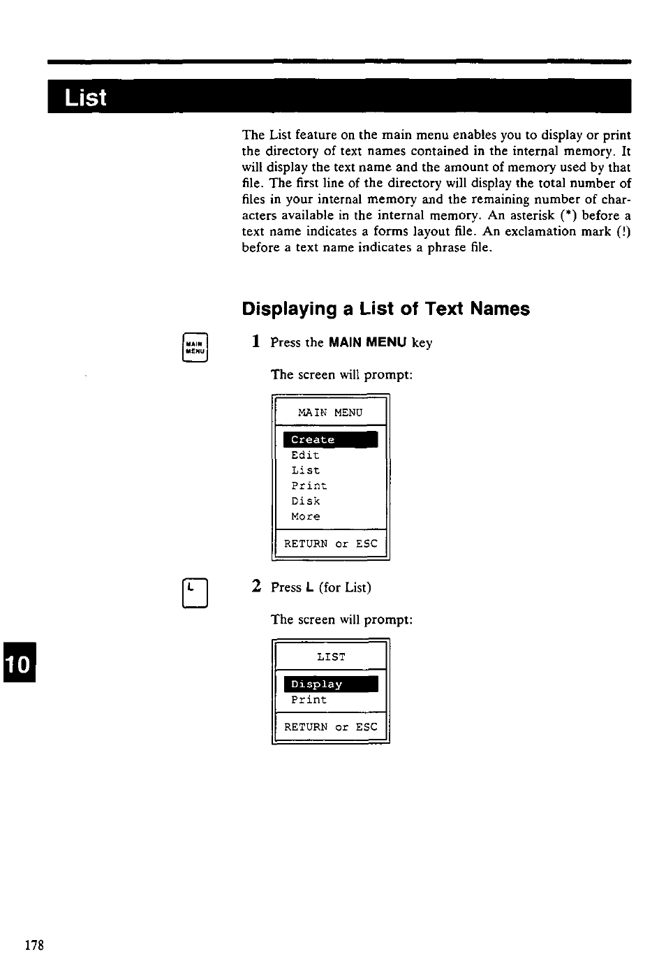 Displaying a list of text names, Displaying a list of text names 1 | Panasonic KX-E4500 User Manual | Page 188 / 252