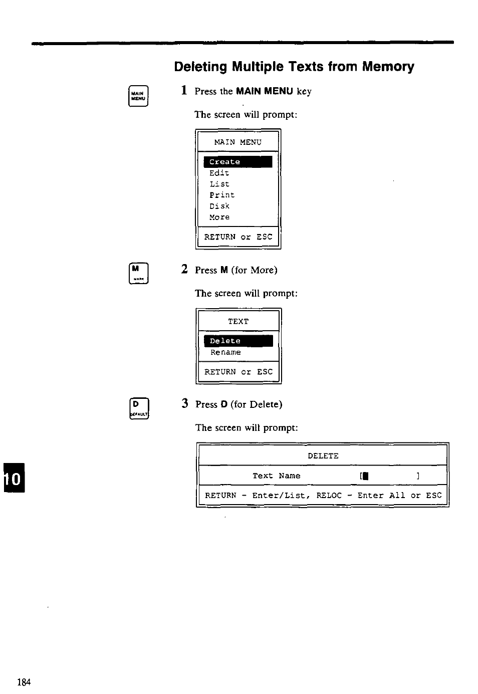 Deleting multiple texts from memory | Panasonic KX-E4500 User Manual | Page 194 / 252