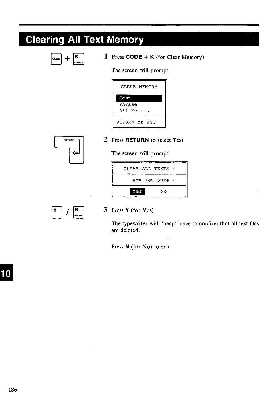 Clearing all text memory | Panasonic KX-E4500 User Manual | Page 196 / 252