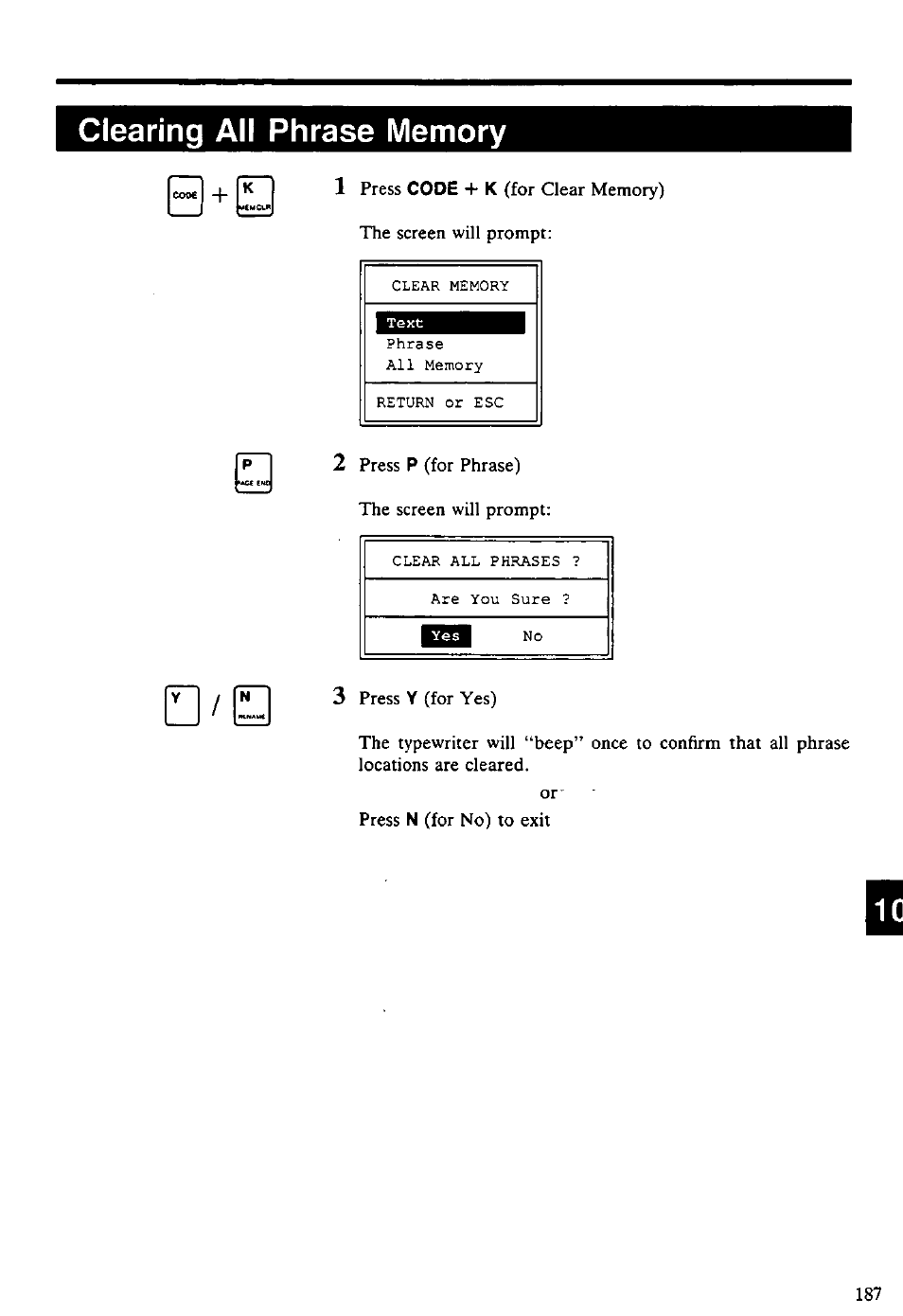 Clearing all phrase memory, Clearing all pharse memory | Panasonic KX-E4500 User Manual | Page 197 / 252