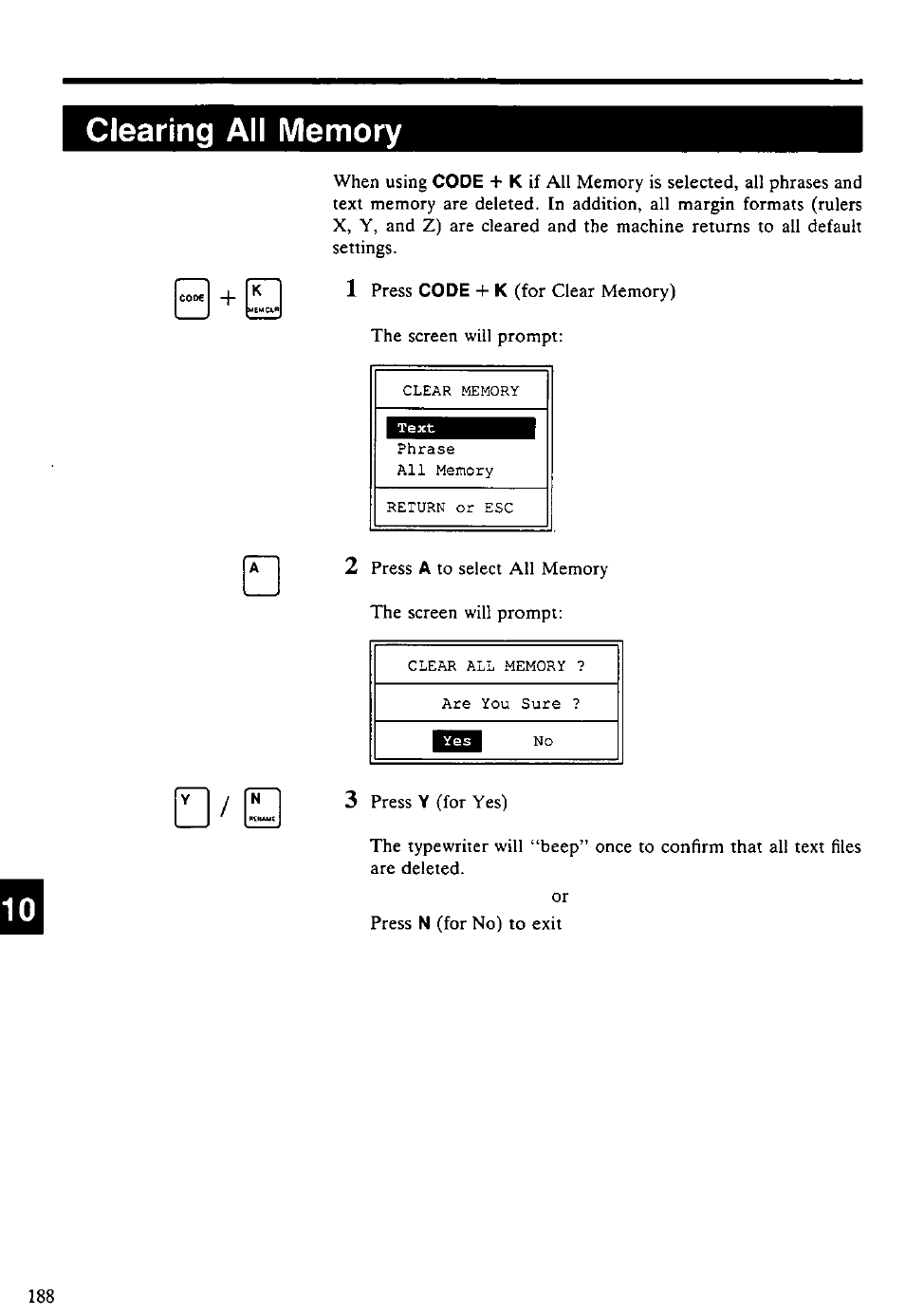 Clearing all memory | Panasonic KX-E4500 User Manual | Page 198 / 252