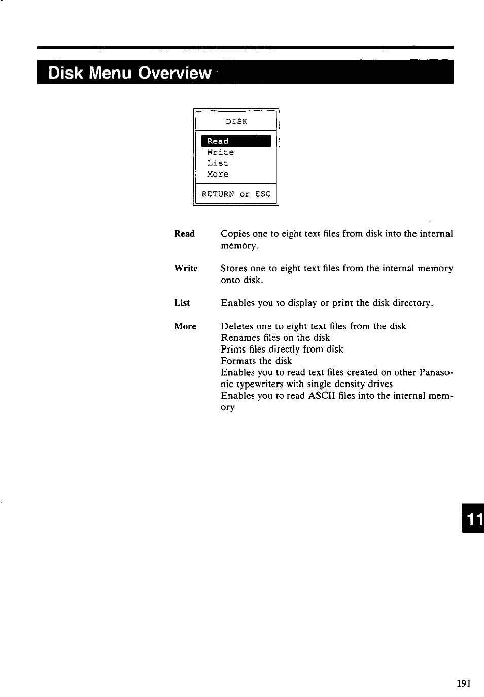 Disk menu overview | Panasonic KX-E4500 User Manual | Page 201 / 252