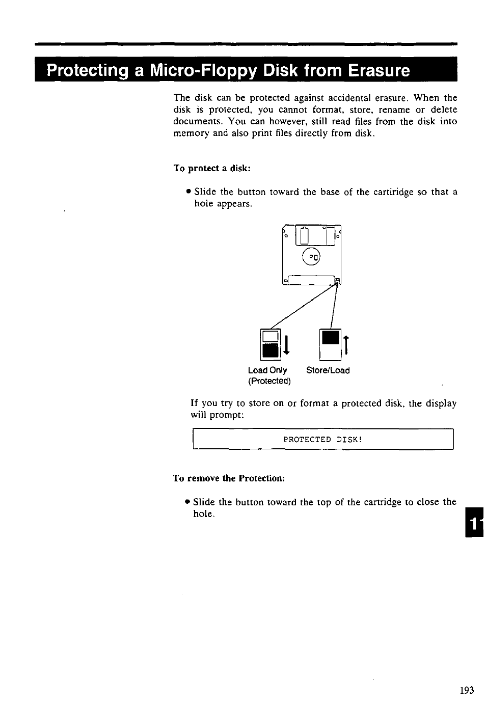 Protecting a micro-floppy disk from erasure | Panasonic KX-E4500 User Manual | Page 203 / 252