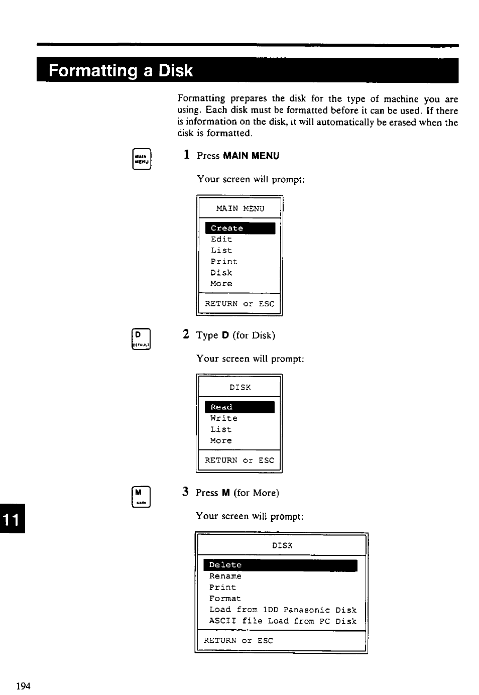 Formatting a disk | Panasonic KX-E4500 User Manual | Page 204 / 252