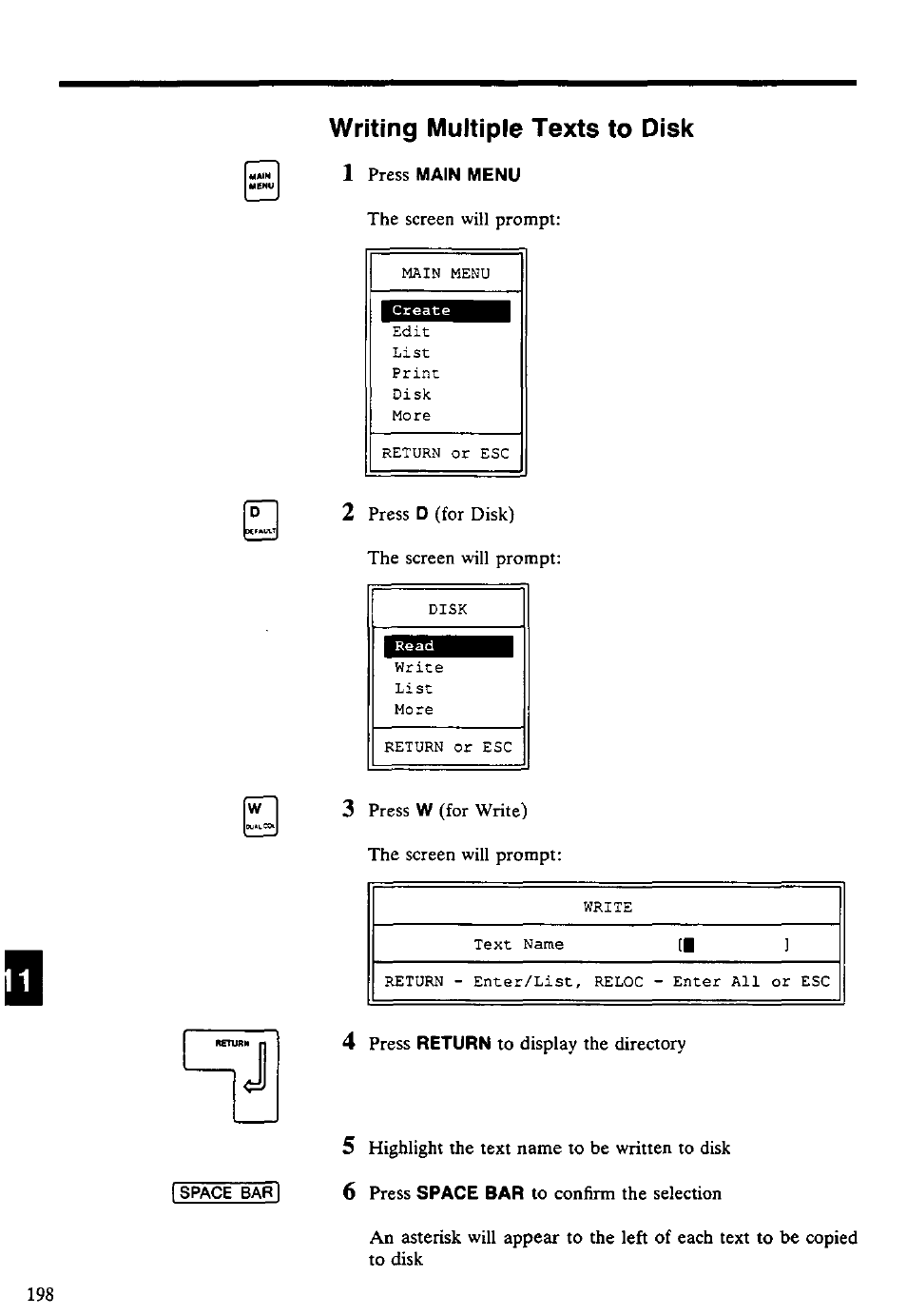 Writing multiple texts to disk | Panasonic KX-E4500 User Manual | Page 208 / 252