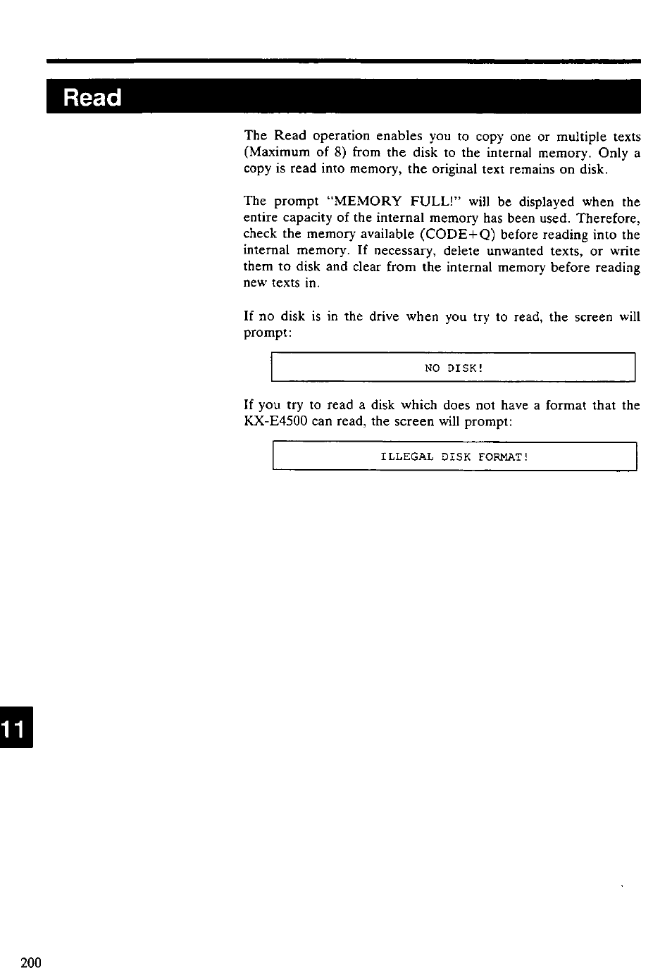 Read | Panasonic KX-E4500 User Manual | Page 210 / 252