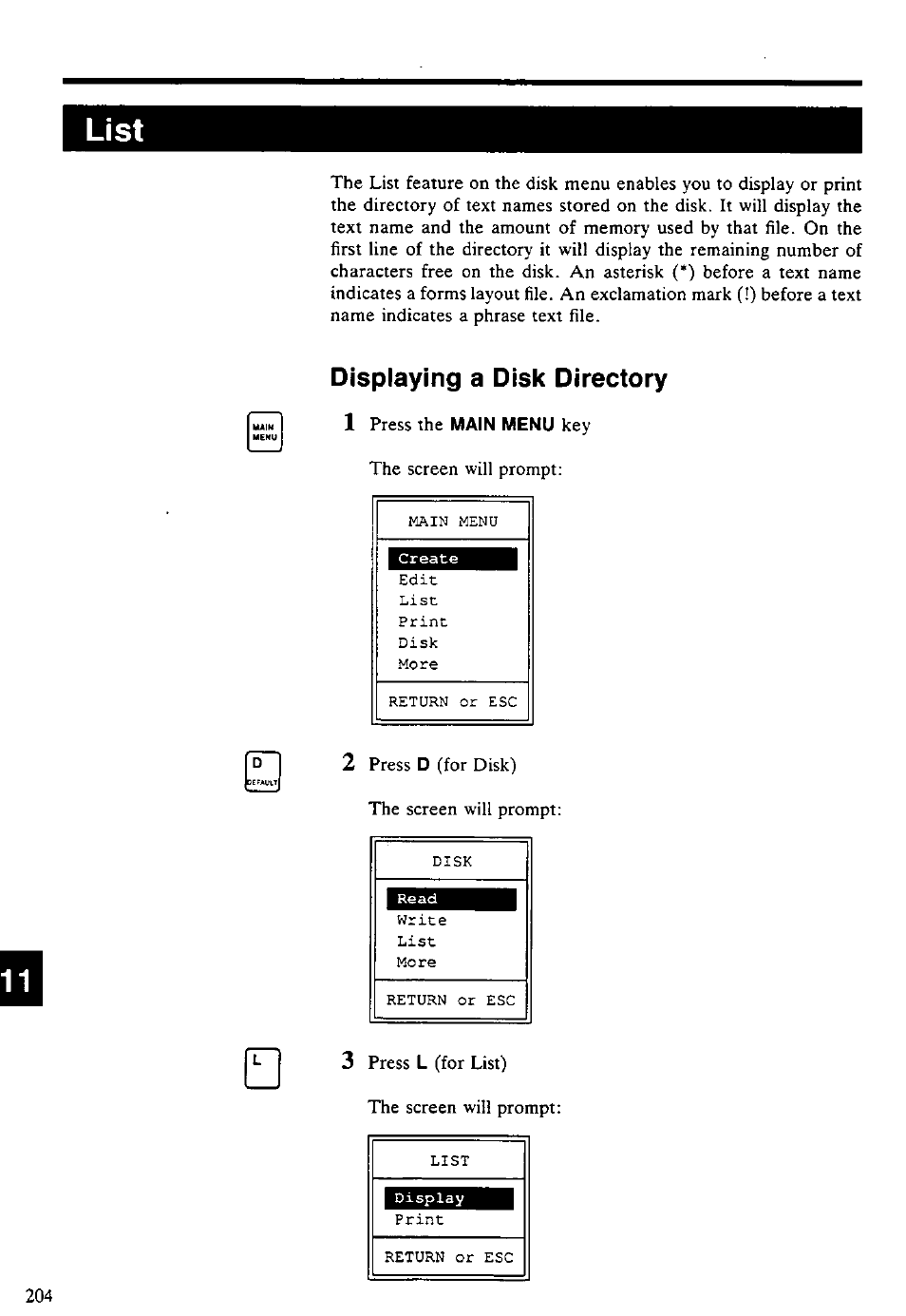 Displaying a disk directory, Displaying a disk directory 1 | Panasonic KX-E4500 User Manual | Page 214 / 252