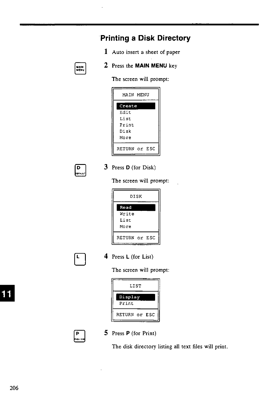 Printing a disk directory, Printing a disk directory 1 | Panasonic KX-E4500 User Manual | Page 216 / 252