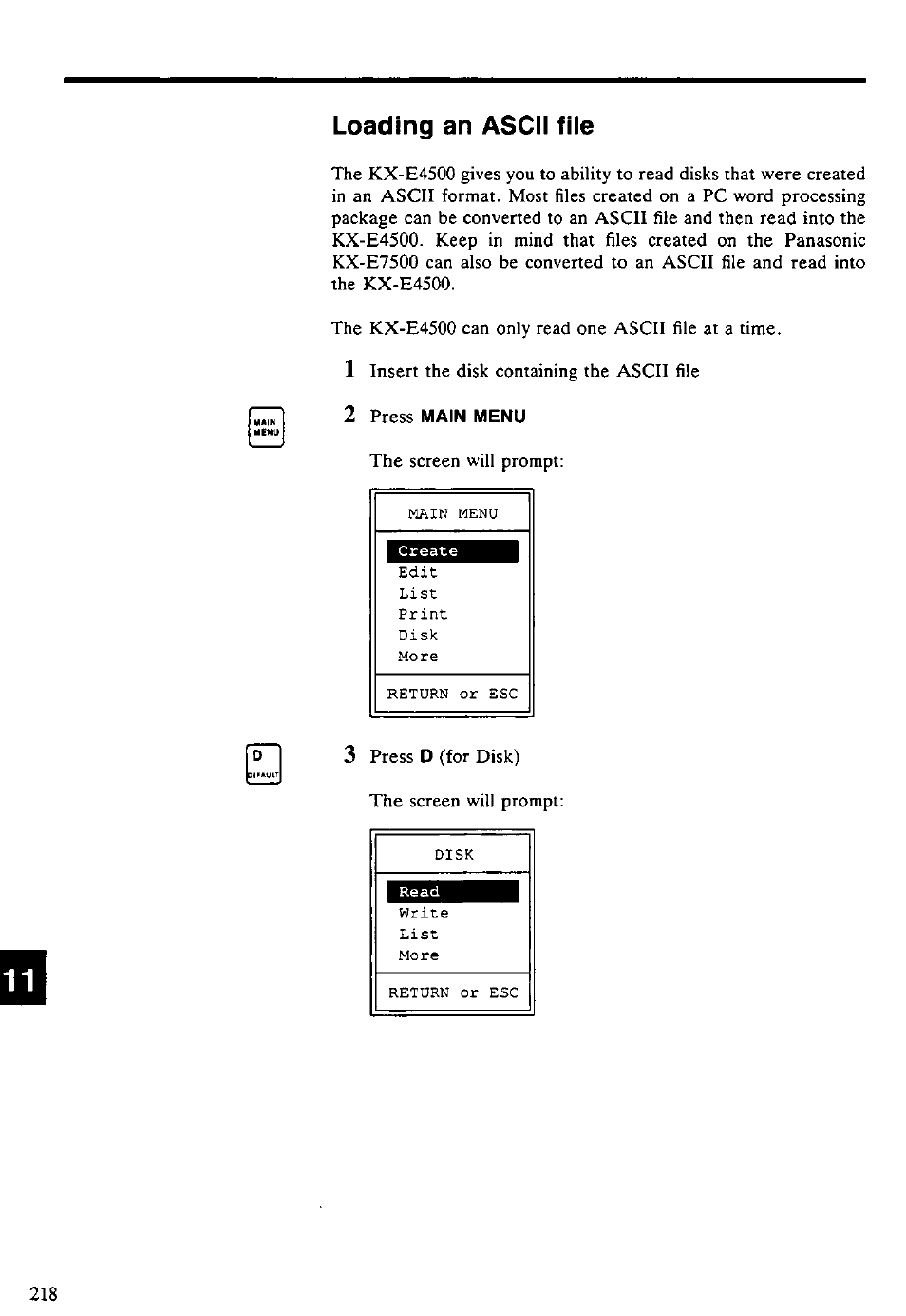 Loading an ascii file | Panasonic KX-E4500 User Manual | Page 228 / 252