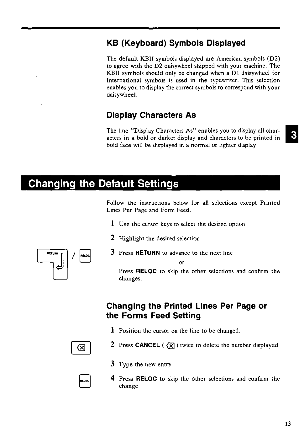 Kb (keyboard) symbols displayed, Display characters as, Changing the default settings | Panasonic KX-E4500 User Manual | Page 23 / 252