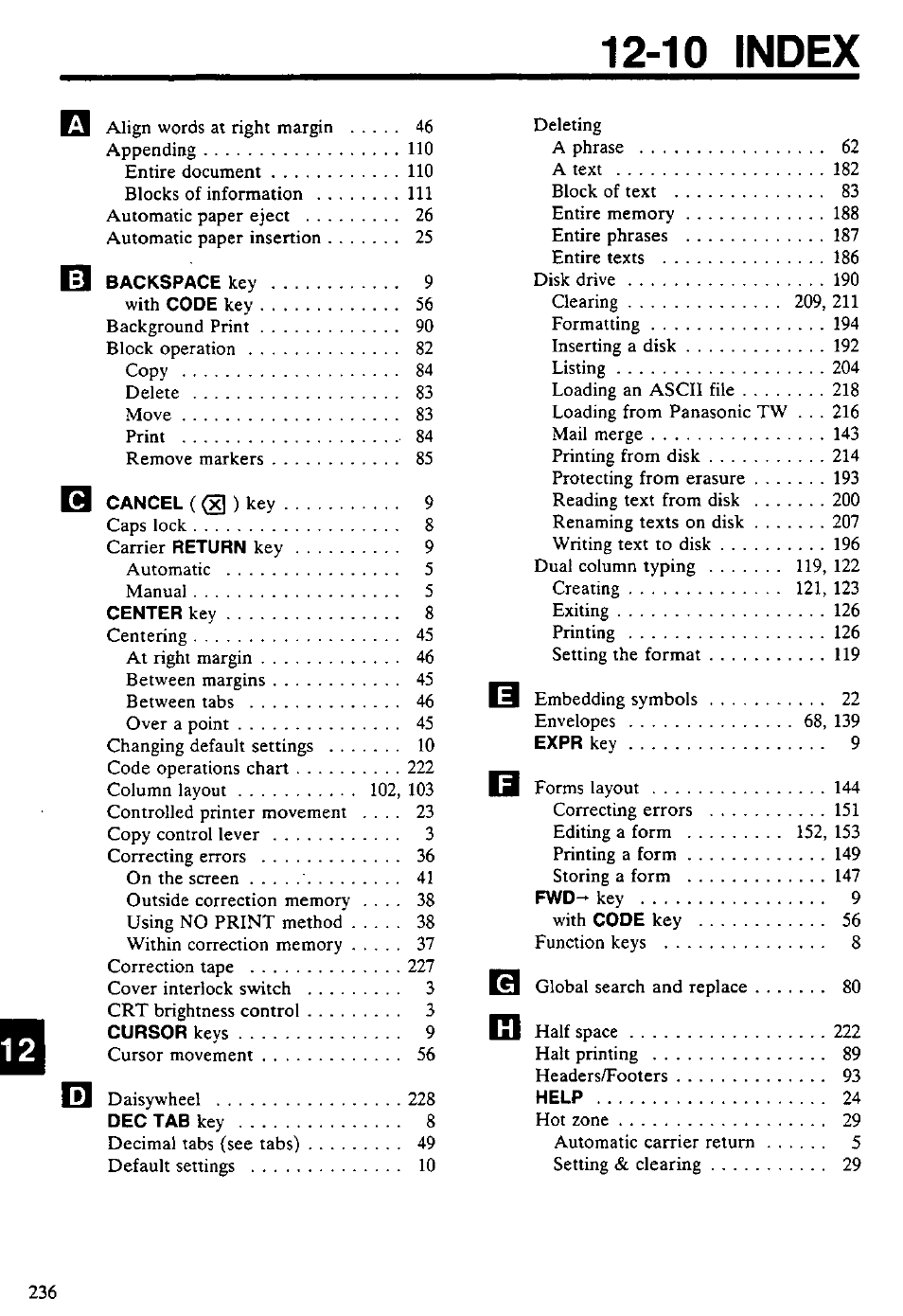 10 index, 10. index | Panasonic KX-E4500 User Manual | Page 246 / 252