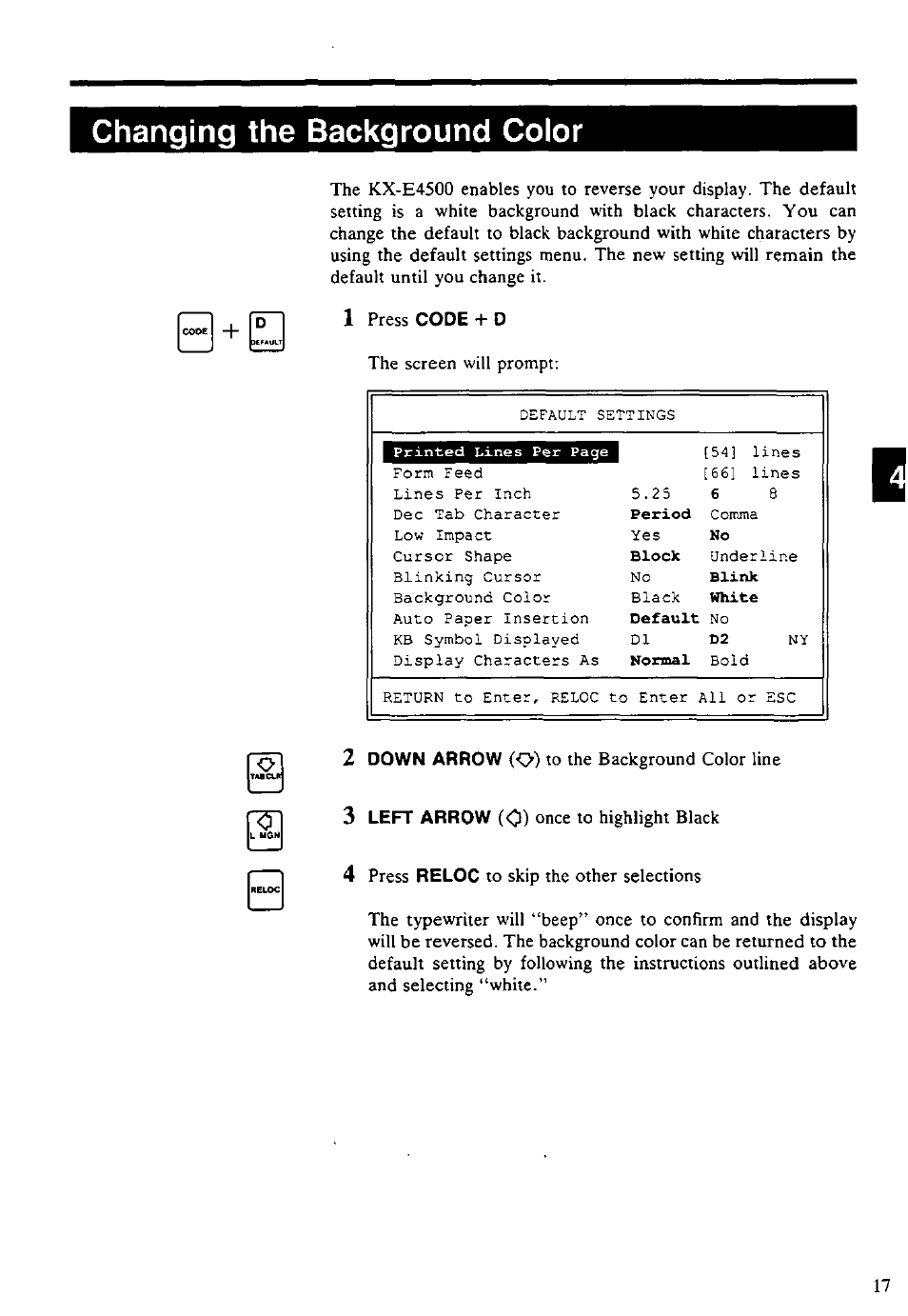 Changing the background color | Panasonic KX-E4500 User Manual | Page 27 / 252
