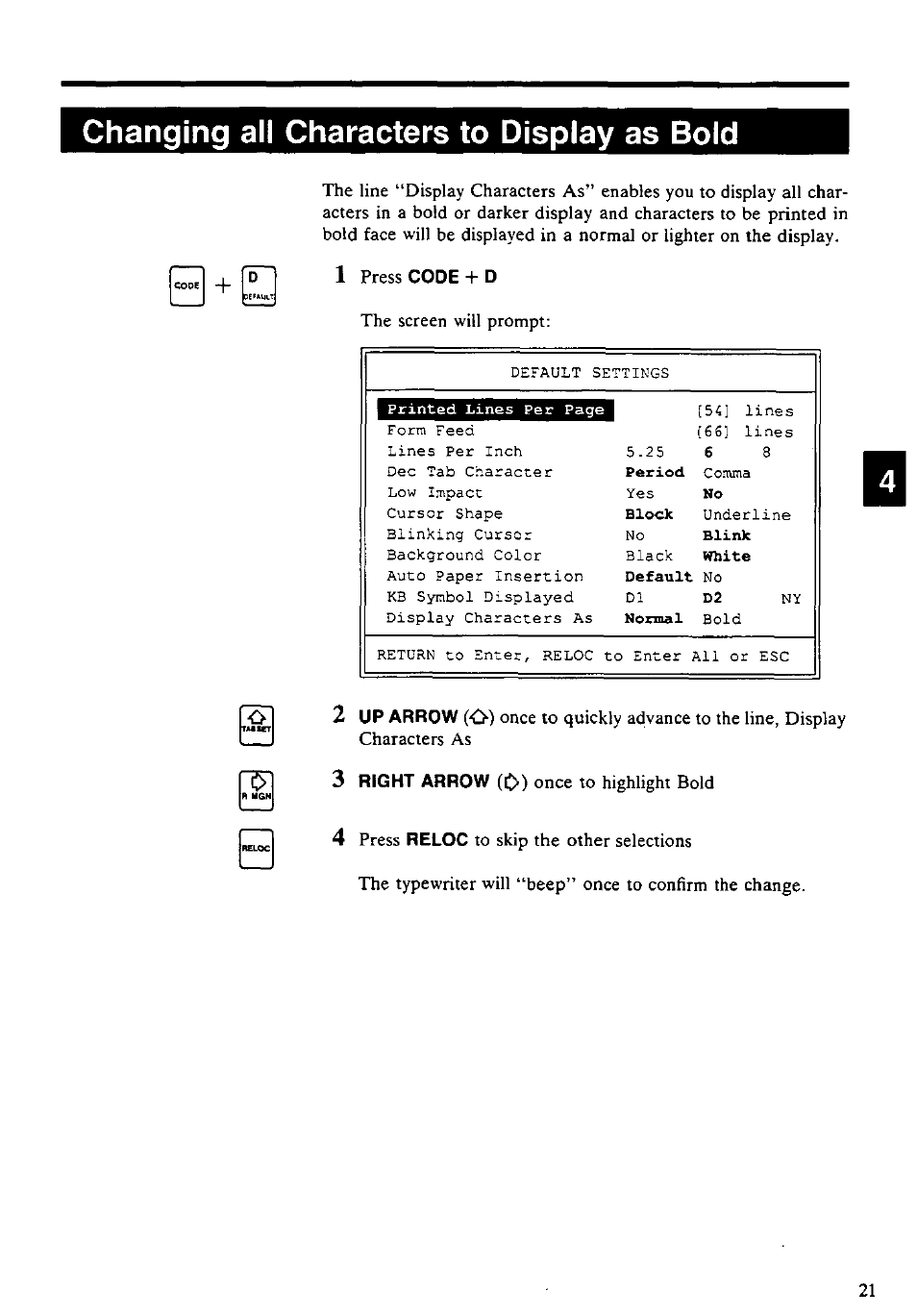 Changing all characters to display as bold | Panasonic KX-E4500 User Manual | Page 31 / 252