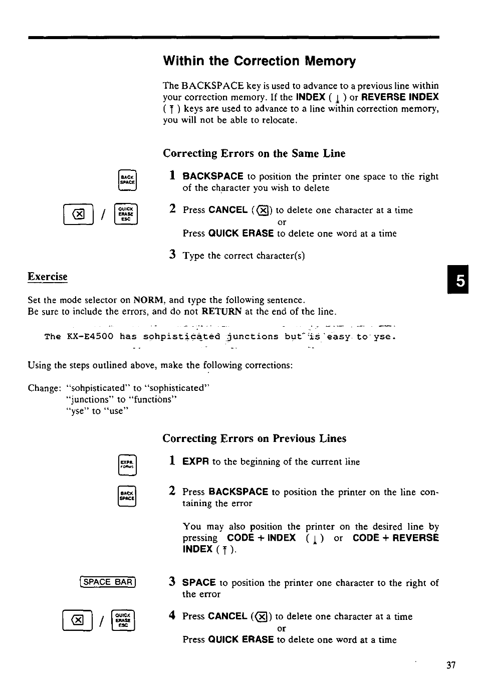 Within the correction memory | Panasonic KX-E4500 User Manual | Page 47 / 252
