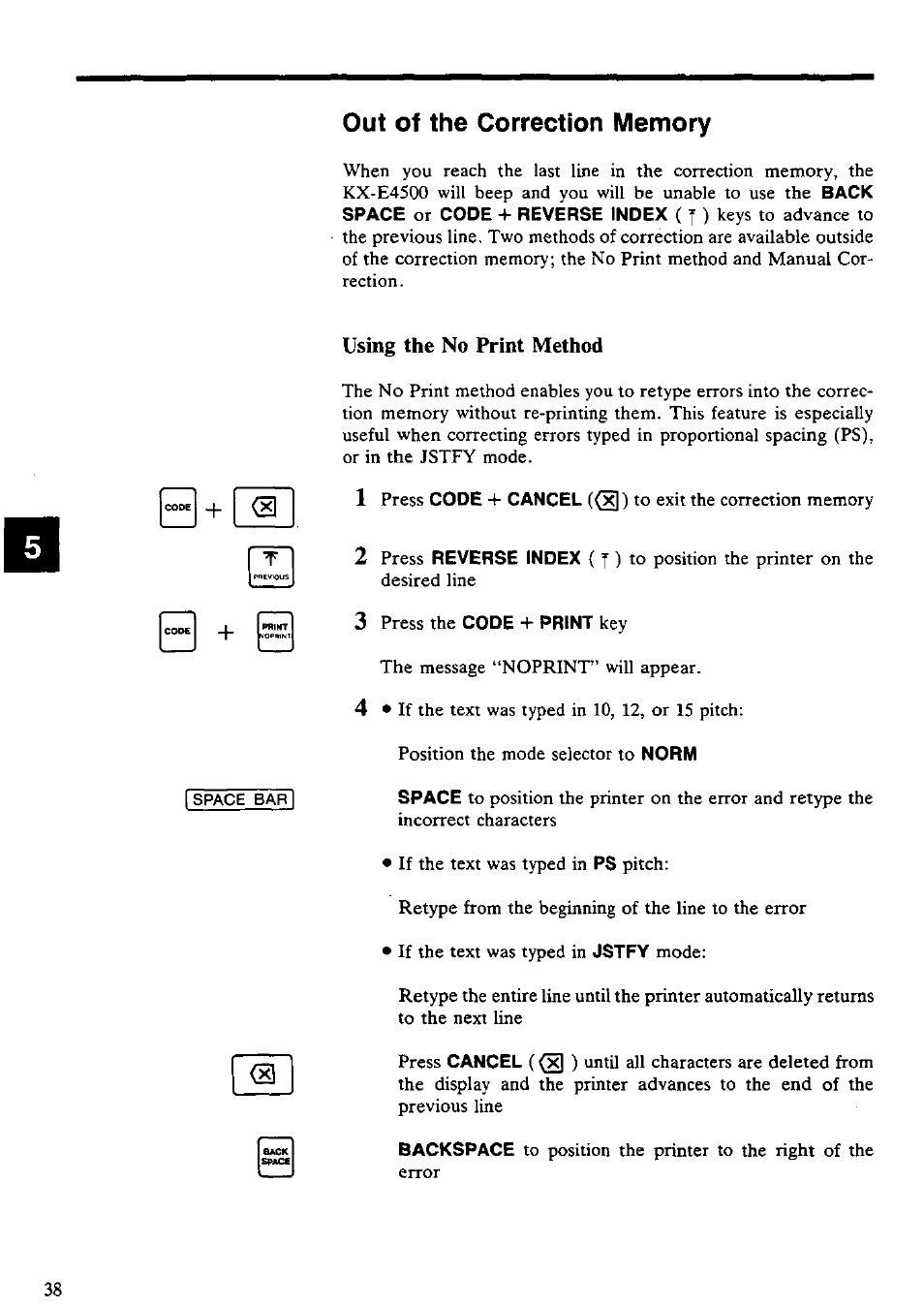 Out of the correction memory | Panasonic KX-E4500 User Manual | Page 48 / 252