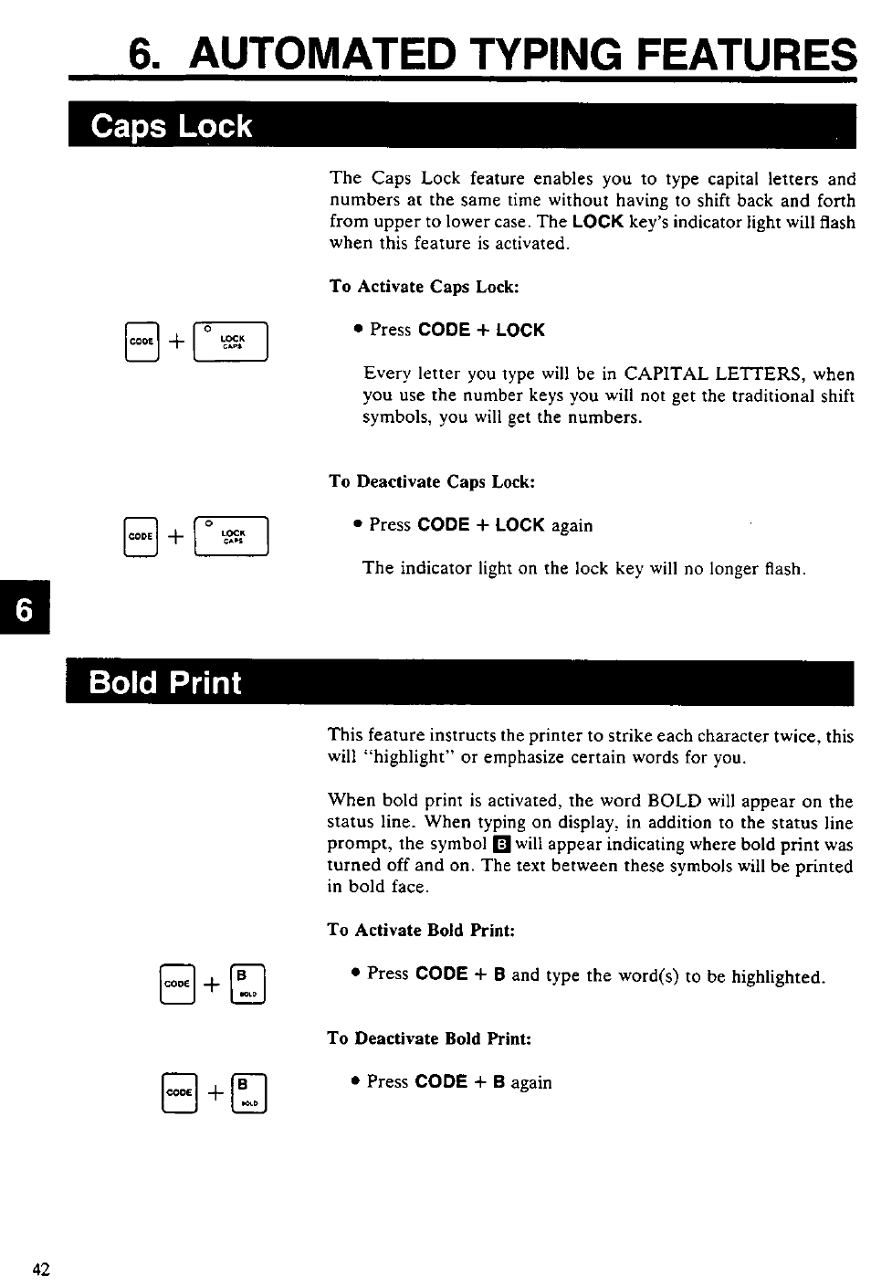 Automated typing features, Caps lock, Bold print | Caps lock • bold print | Panasonic KX-E4500 User Manual | Page 52 / 252