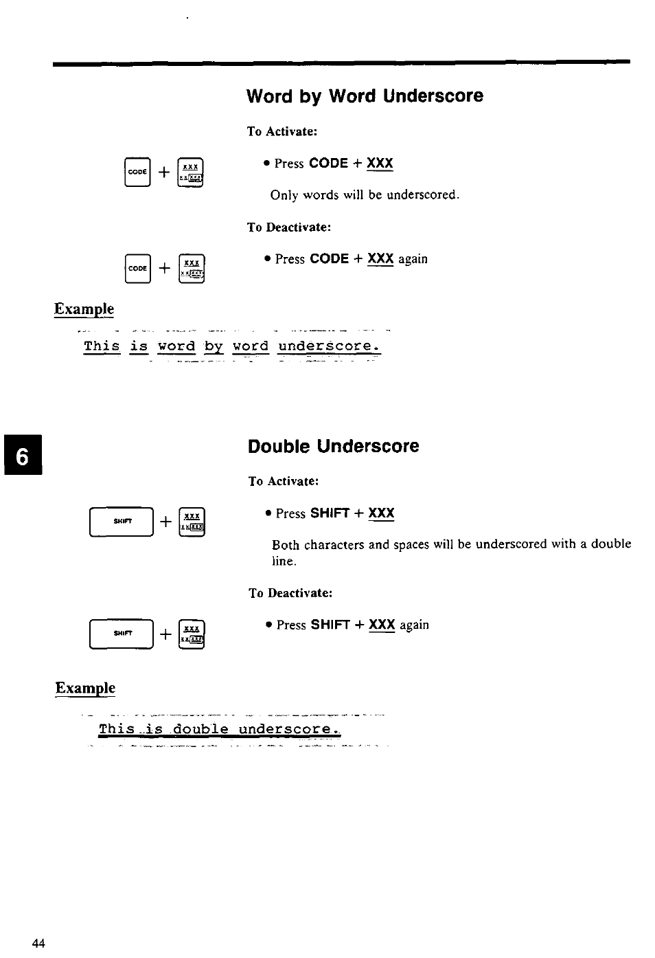 Word by word underscore, Example, Double underscore | Word by word underscore double underscore | Panasonic KX-E4500 User Manual | Page 54 / 252