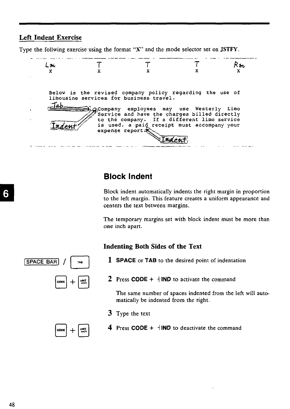 Block indent, Left indent exercise, Indenting both sides of the text | Panasonic KX-E4500 User Manual | Page 58 / 252