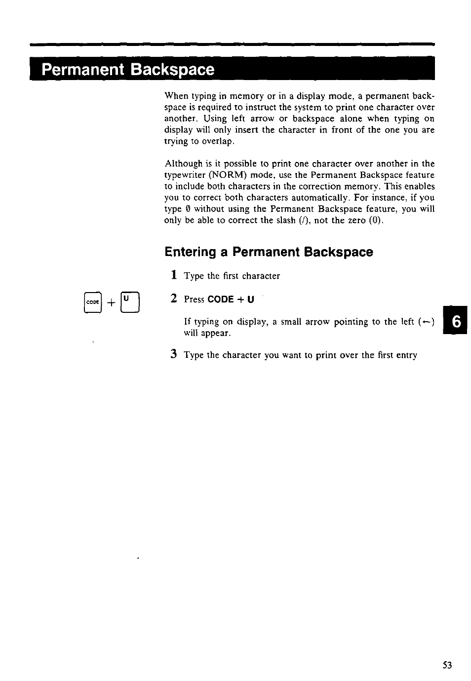 Permanent backspace, Entering a permanent backspace, Entering a permanent backspace 1 | Panasonic KX-E4500 User Manual | Page 63 / 252