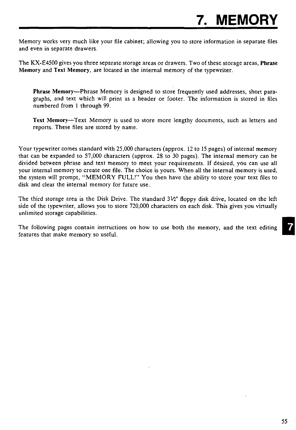 Memory | Panasonic KX-E4500 User Manual | Page 65 / 252