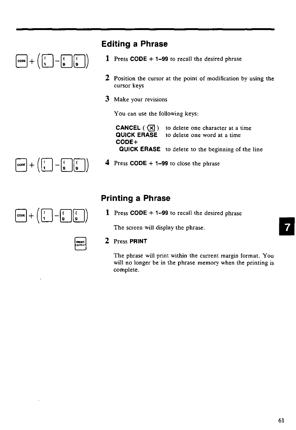 Editing a phrase, Printing a phrase, Editing a phrase 1 | Printing a phrase 1 | Panasonic KX-E4500 User Manual | Page 71 / 252