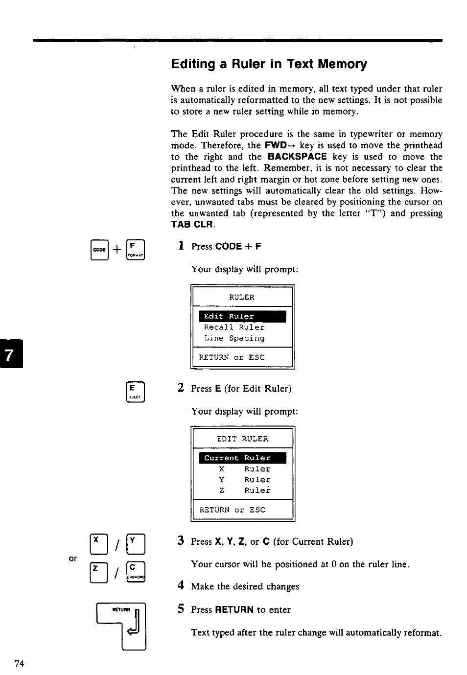 Editing a ruler in text memory | Panasonic KX-E4500 User Manual | Page 84 / 252