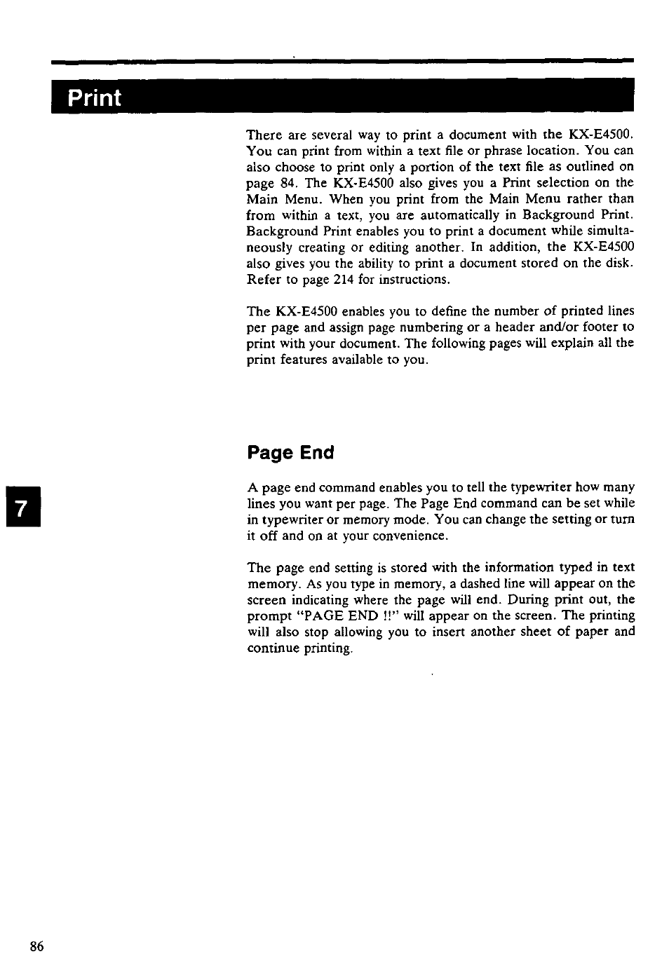 Print, Page end | Panasonic KX-E4500 User Manual | Page 96 / 252