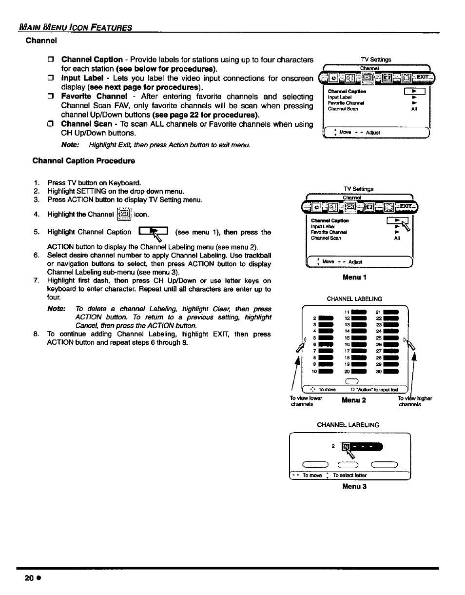 Channel, Channel caption procedure | Panasonic CT-27D42 User Manual | Page 22 / 36