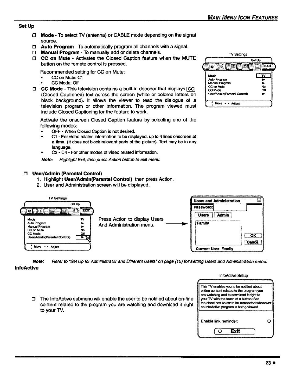 Set up, User/admin (parental control), I nwsntl [ftmiiir' 1 | I1 rotri l | Panasonic CT-27D42 User Manual | Page 25 / 36