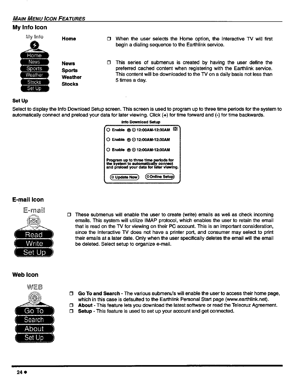 My info icon, E-mail icon, Web icon | Panasonic CT-27D42 User Manual | Page 26 / 36