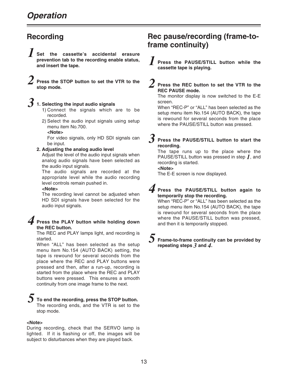 Operation | Panasonic AJ- DCP User Manual | Page 13 / 42