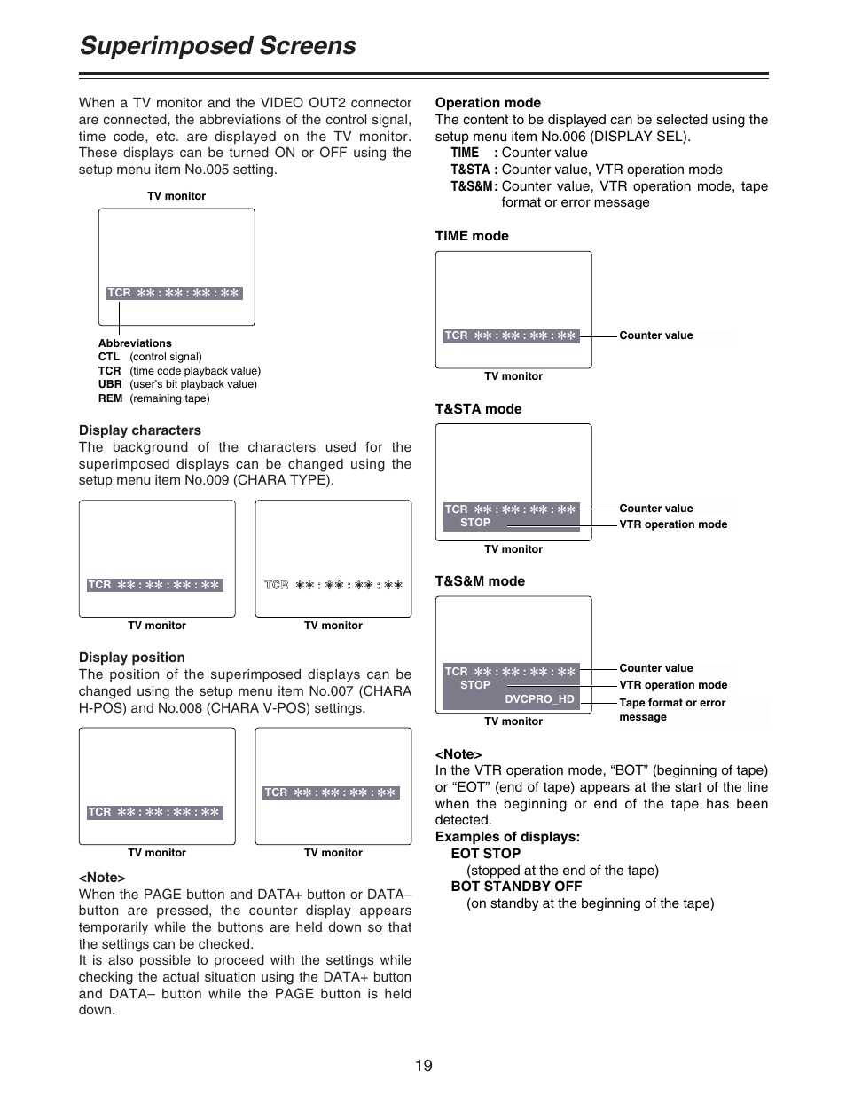 Superimposed screens | Panasonic AJ- DCP User Manual | Page 19 / 42