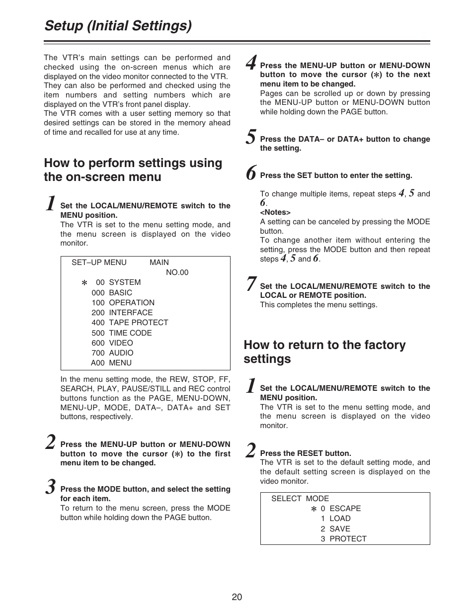 Setup (initial settings) | Panasonic AJ- DCP User Manual | Page 20 / 42