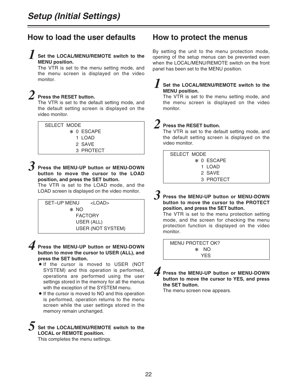 Setup (initial settings) | Panasonic AJ- DCP User Manual | Page 22 / 42